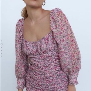 ZARA PURPLE FLORAL ROUCHED DRESS